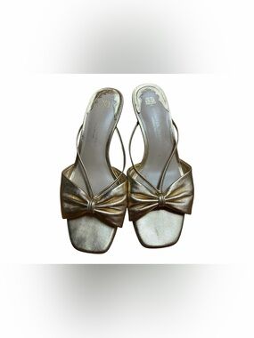 Metallic Gold Bow-Front Mule Sandals